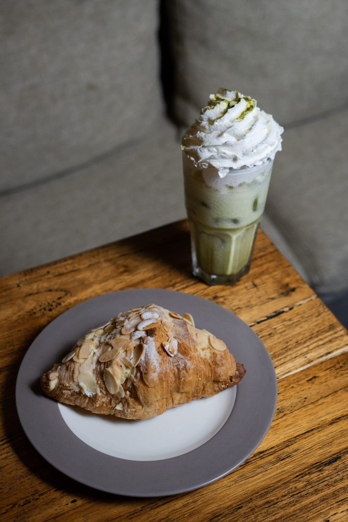 Iced matcha and croissant breakfast at Camino Bali